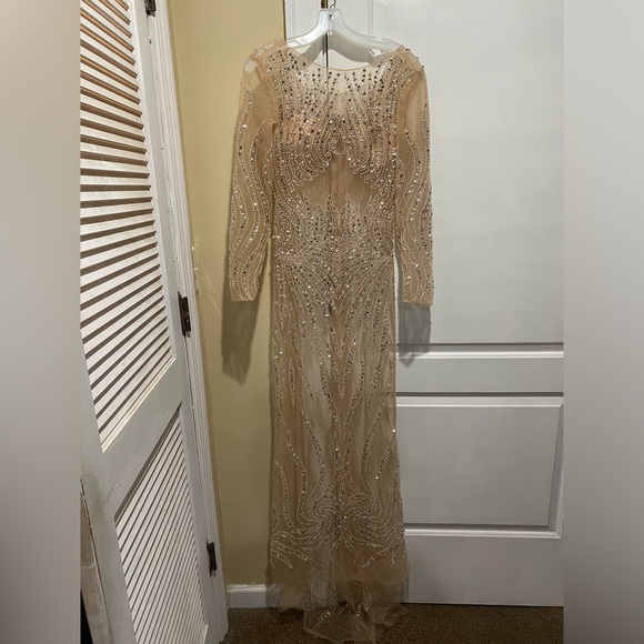 PoshbyV Cara Nude Embellished Gown Size Medium - Picture 3 of 5